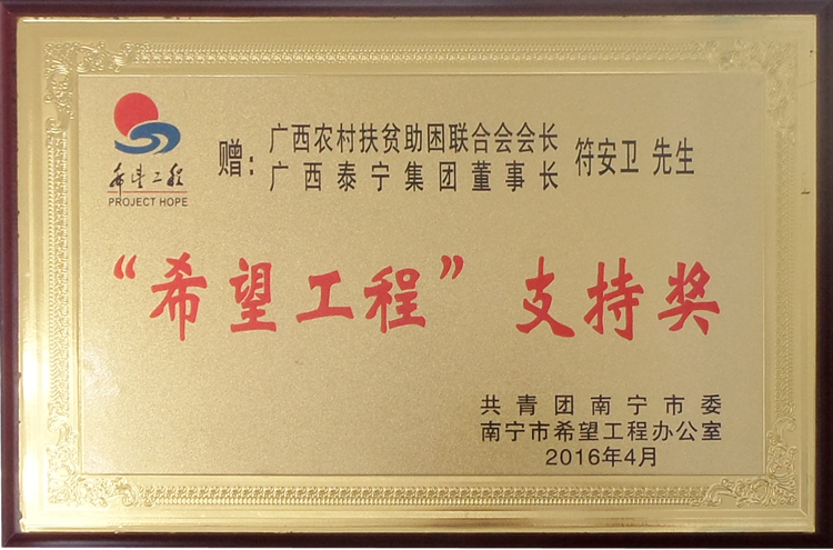 青春助力 脱贫攻坚 —广西泰宁集团董事长符安卫带队参加马山县爱心助学公益晚会奖牌